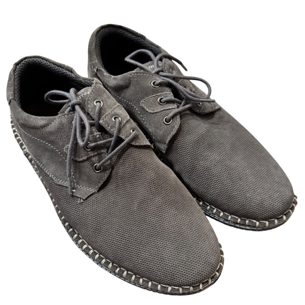 Roan SIM Mens Grey Leather Suede Lace Up Casual Derby Shoes Size 10.5